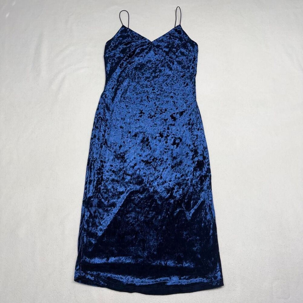 Active USA Women's Navy Blue Crushed Velvet Dress Y2K